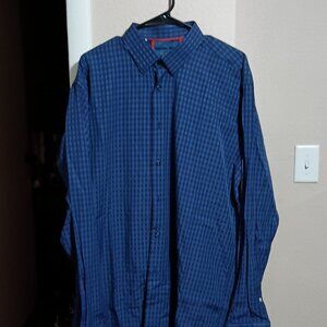 Visconti Black Mens Long Sleeve Button Down Shirt Size XLT Blue Checkered